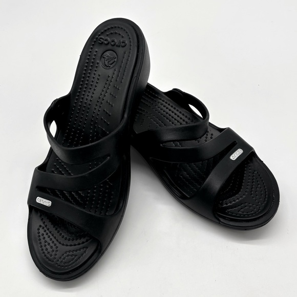 CROCS Women’s Patricia Wedge Slides in Black NWOT Size 10 - Picture 1 of 9